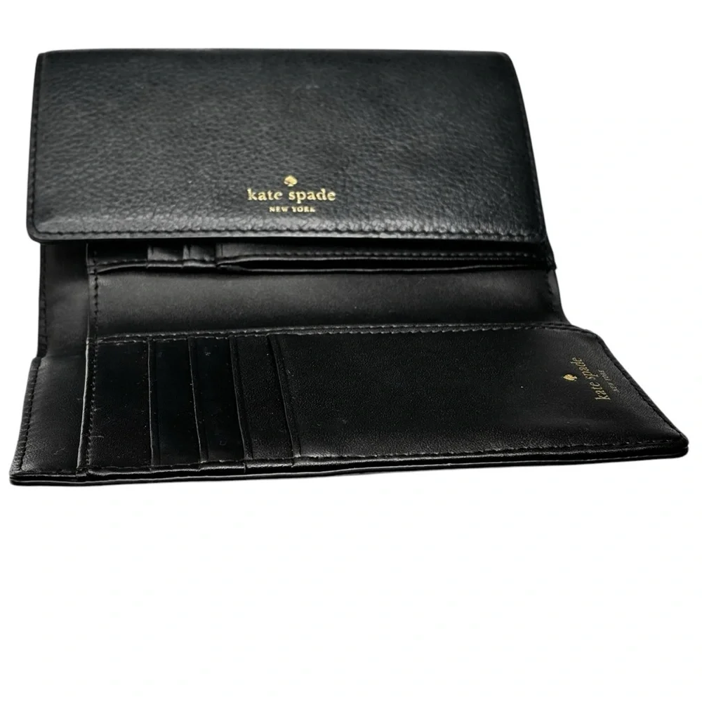 New KATE SPADE NEW YORK GREY STREET CALLIE Black PBL LEATHER TriFold WALLET $158